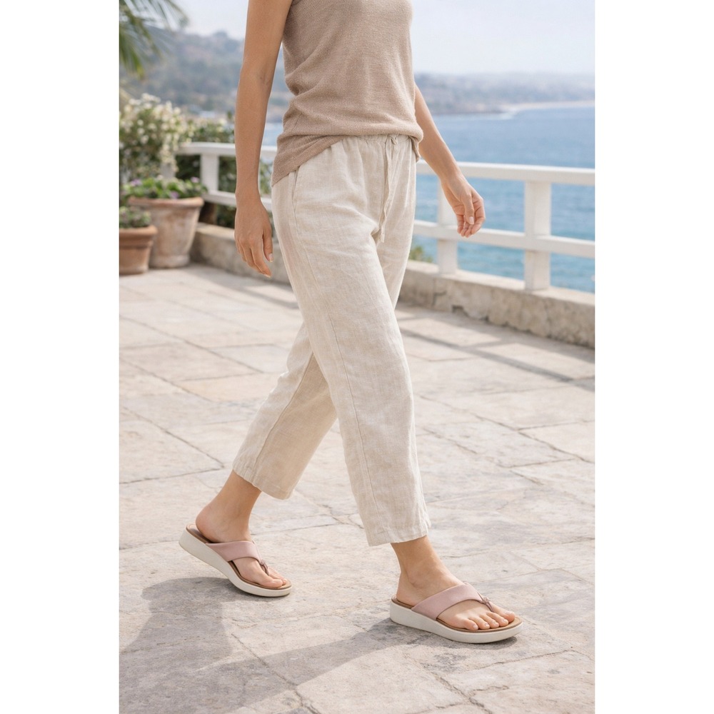 Ecco Corksphere Thong Sandals Nubuck Leather Platform Beige/Pink Dune‎ Size 39